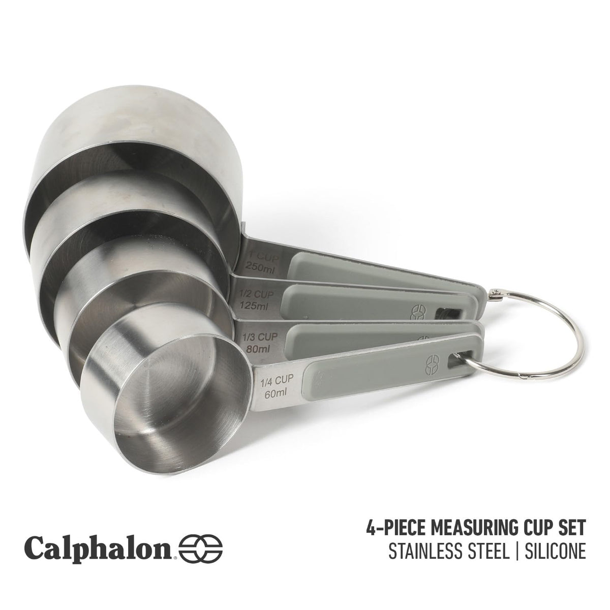 Calphalon Prime 1/4 cup close-up highlighting stainless construction and durability.