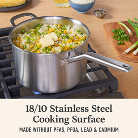 Calphalon riveted stay-cool handle stays cool for comfortable stovetop use.