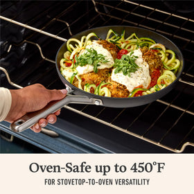 Calphalon stay-cool handle in use on stove.
