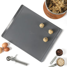 Calphalon Titan steel cookie sheet with nonstick interior for easy release.