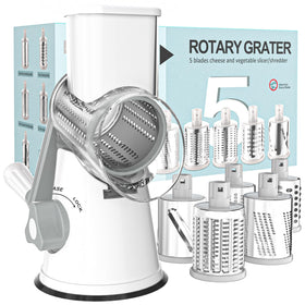 Cambom 5-in-1 rotary cheese grater with hand crank for fast shredding