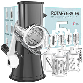 Cambom 5 in 1 rotary cheese grater with five blades for versatile shredding.