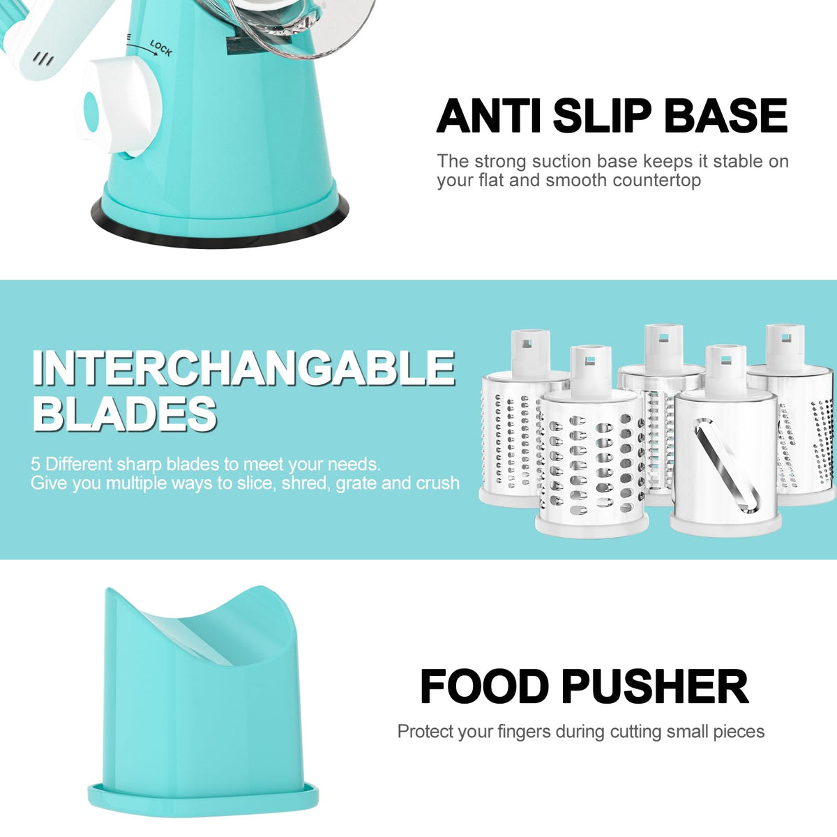 Cambom blue base cheese grater delivers stable operation on a clean desk
