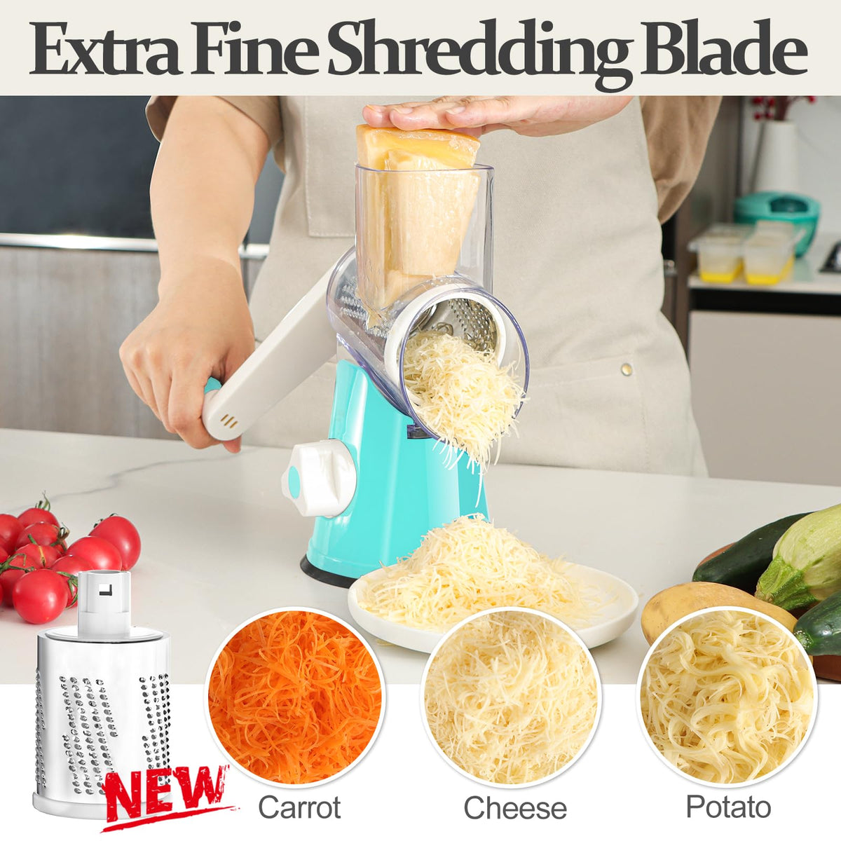 Cambom five blades cheese grater offering versatile shredding and fine grating