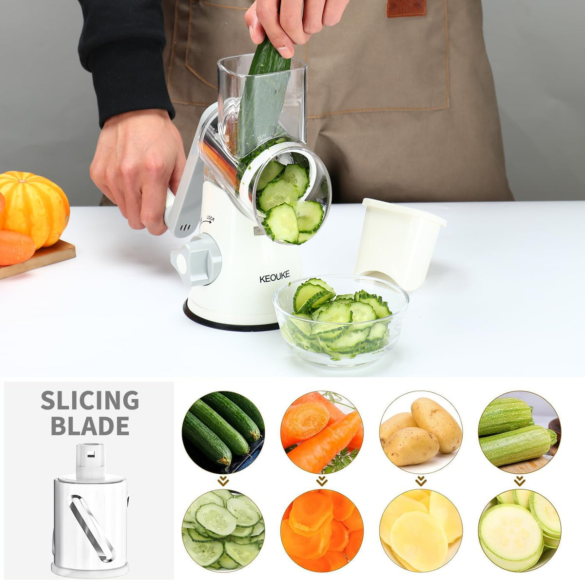 Cambom cheese grater three blades close-up highlights versatile shredding options.