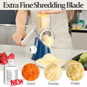 Cambom five-blades system; versatile shredding and slicing options for many foods.