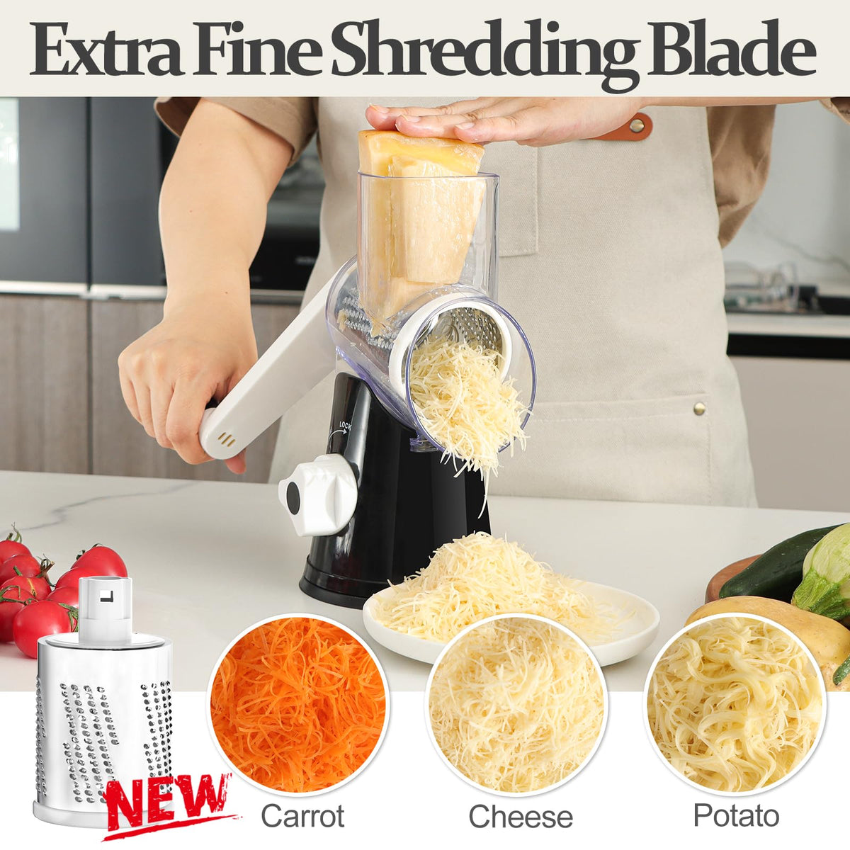 Cambom hand crank shredder demonstrates smooth operation for quick cheese prep.