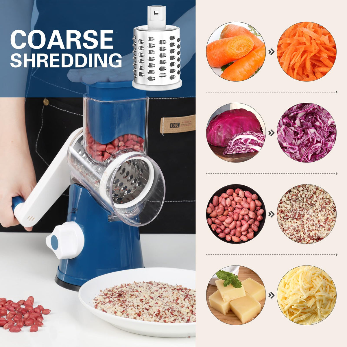 Close-up of Cambom grater blades showing coarse, fine, and slicing options
