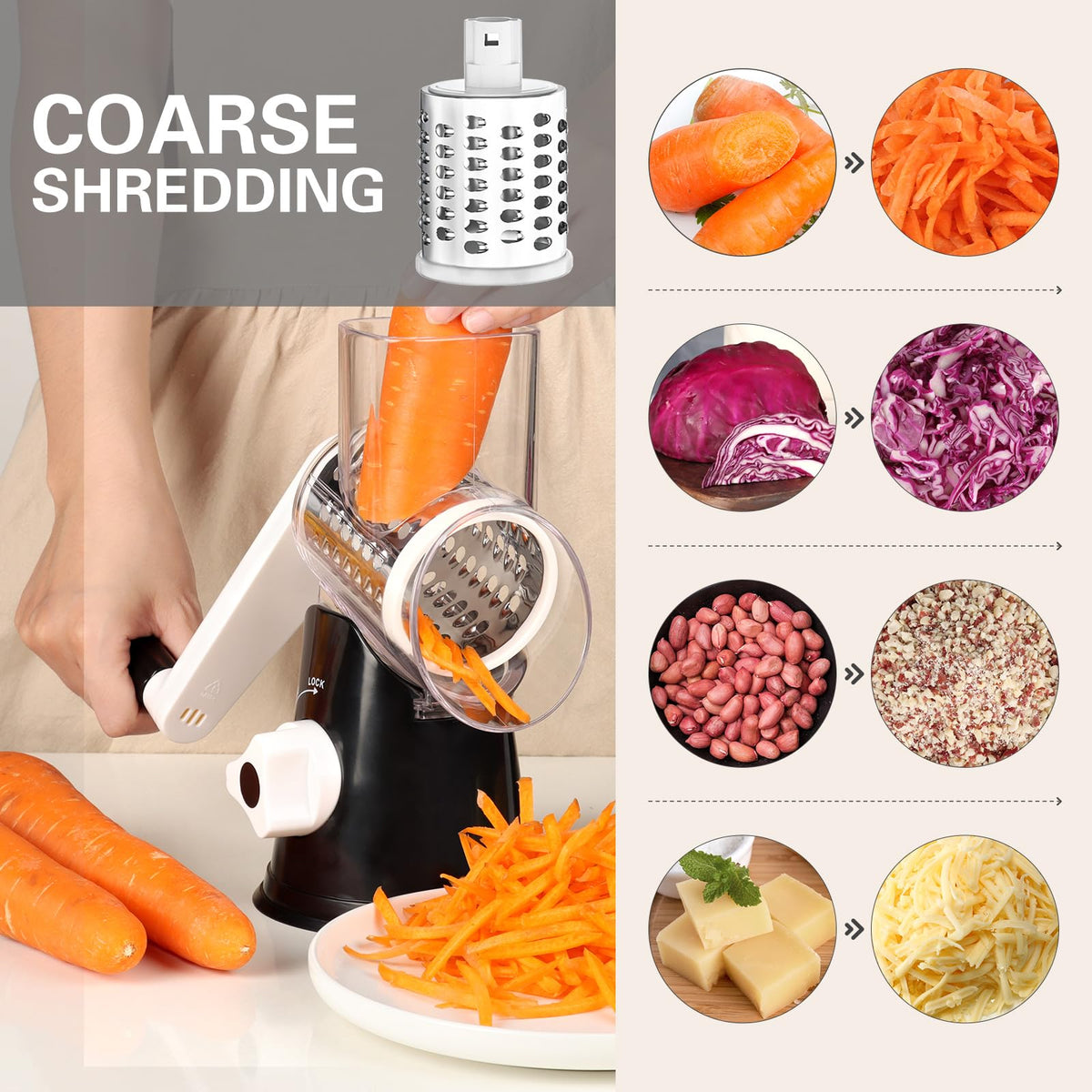 Cambom rotary grater with fine blade for delicate cheese.