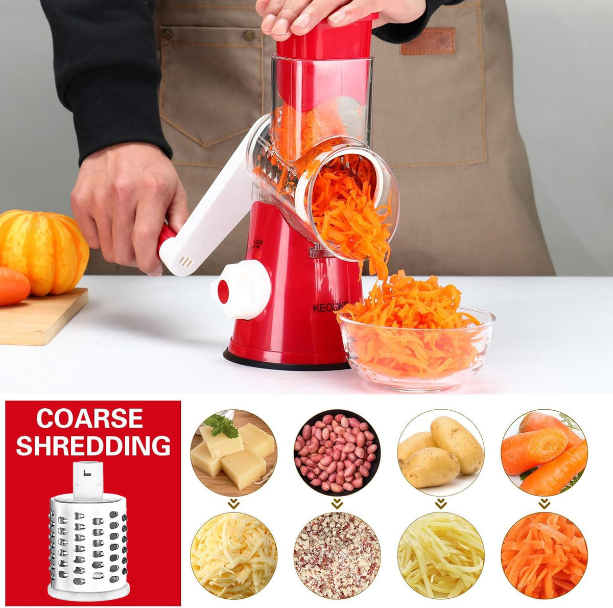 Cambom slicing blade in action for even cheese slices.