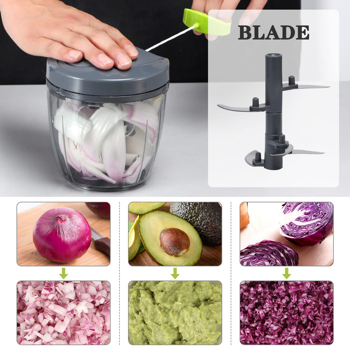 Cambom stainless steel blades ensure efficient, even chopping