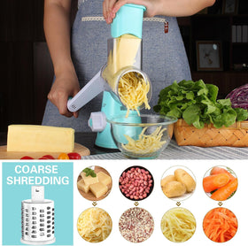 Cambom rotary grater with three blades for versatile shredding and slicing
