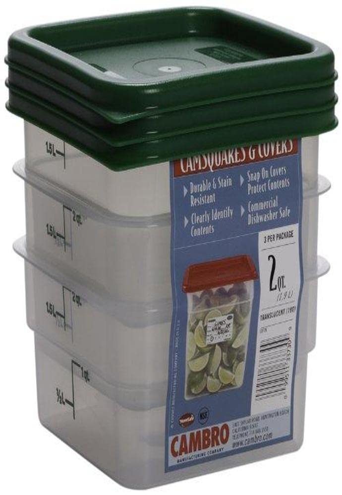 Cambro 2-quart square container with lid for organized fridge storage.