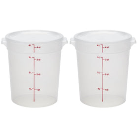 Cambro 4 Qt round container with lid, ideal for meal prep and portion control.
