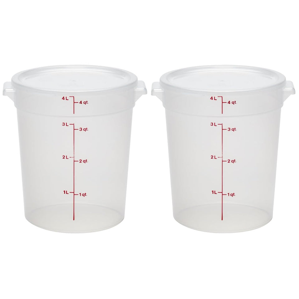 Cambro 4 Qt round container with lid, ideal for meal prep and portion control.