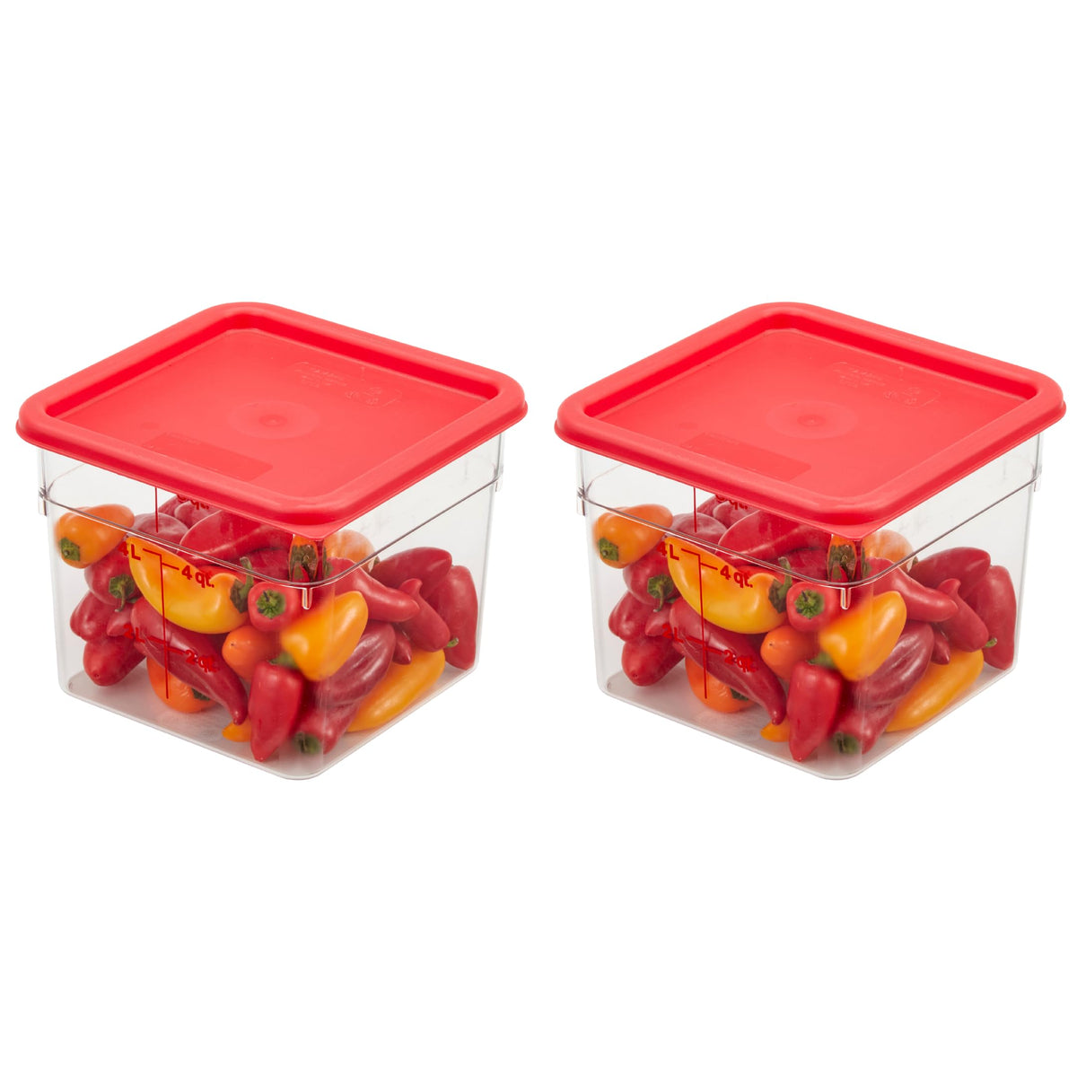 Cambro 6qt square container with red lid for durable, long-lasting storage.