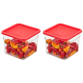 Cambro 6qt square container with red lid for durable, long-lasting storage.