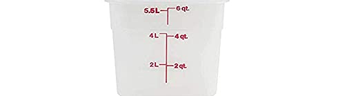 Cambro 6SFSPP190 durable polycarbonate container resists stains and odors for reuse.