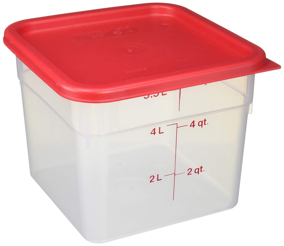 Cambro 6SFSPP190 translucent 6-quart container with lid, crystal-clear visibility for quick content identification.