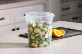 Cambro BPA-free translucent round container close-up showing durable storage.