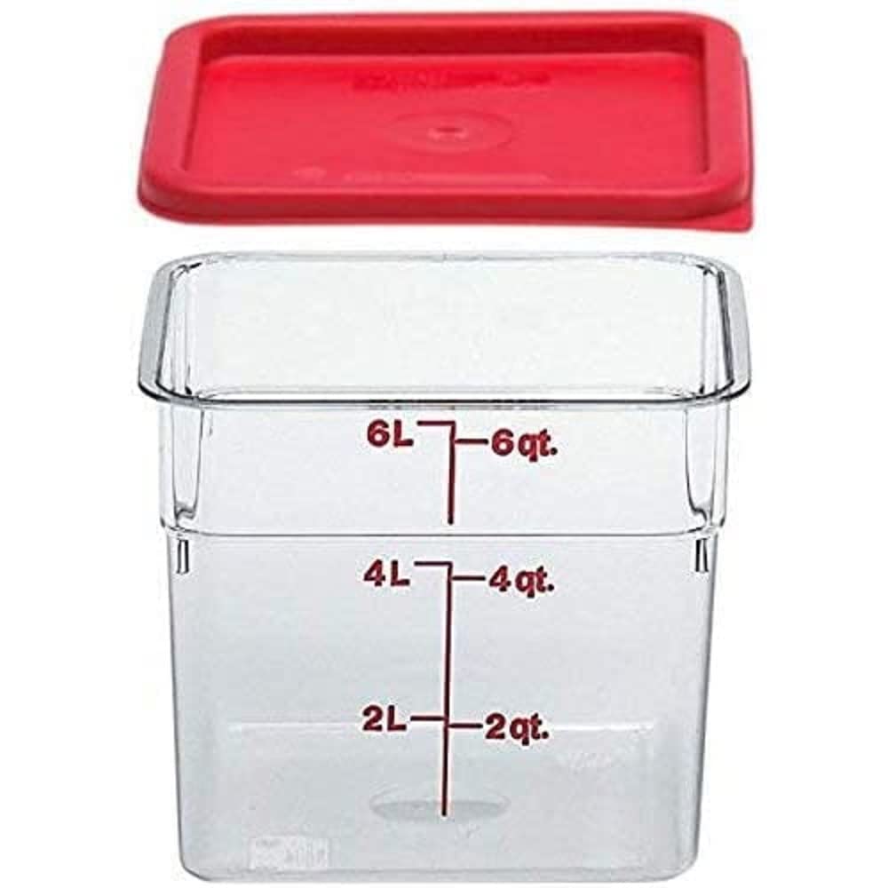 Cambro Camsquare 6-Quart clear container with lid, ideal for organized refrigerated storage