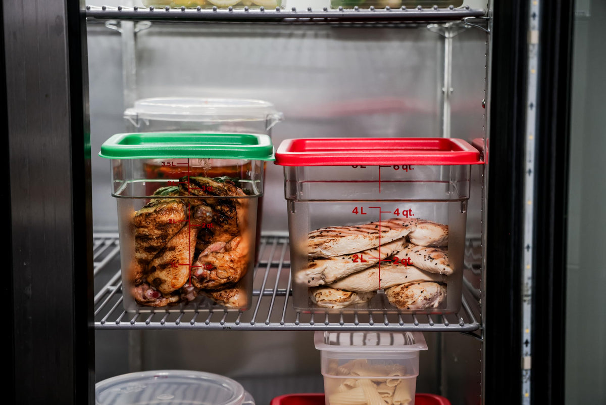 Cambro clear square container shows contents at a glance for easy prep.