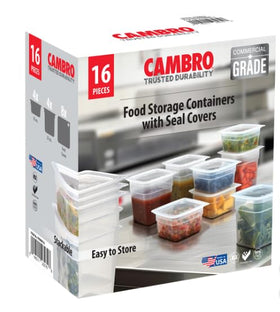 Cambro FreshPro mini containers with lids, front view for compact storage