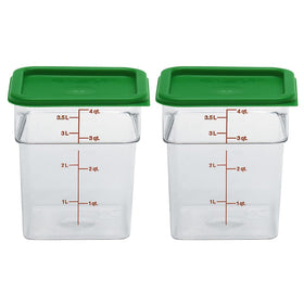 Cambro square 4qt container with green lid for fresh food storage.