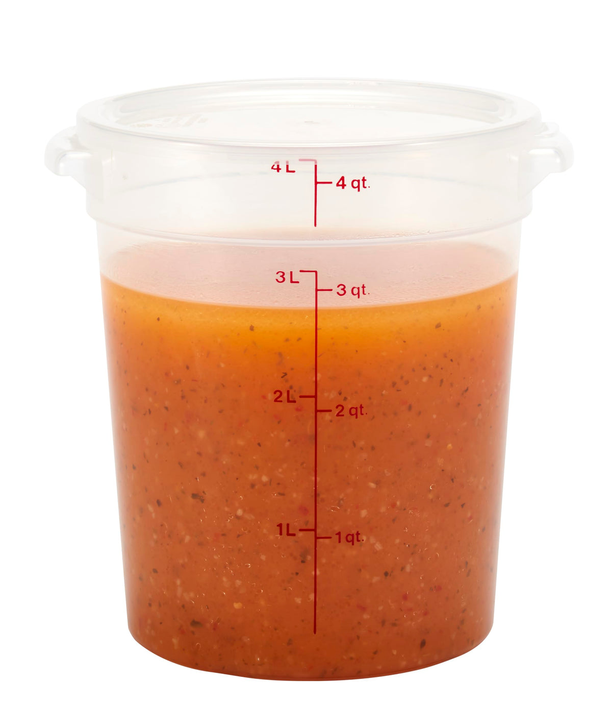 Cambro stackable storage for pantry organization and easy ingredient access.