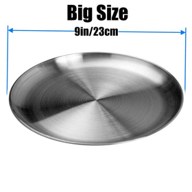 CAMBUY durable dinner plate in polished steel for salads, pizzas, and entrees.