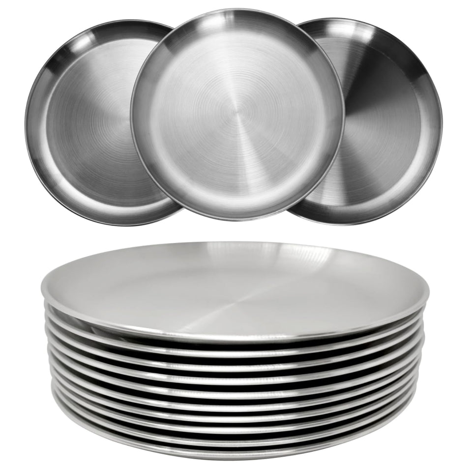 CAMBUY stainless steel 9-inch plate with smooth finish, durable for daily meals.