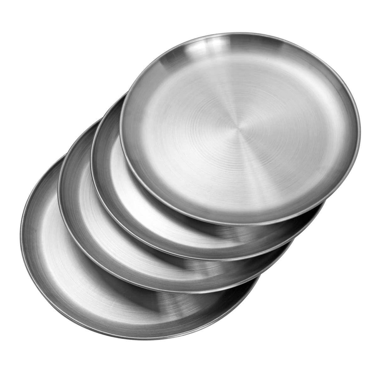 CAMBUY 10-inch stainless steel plates set on table, durable and reusable
