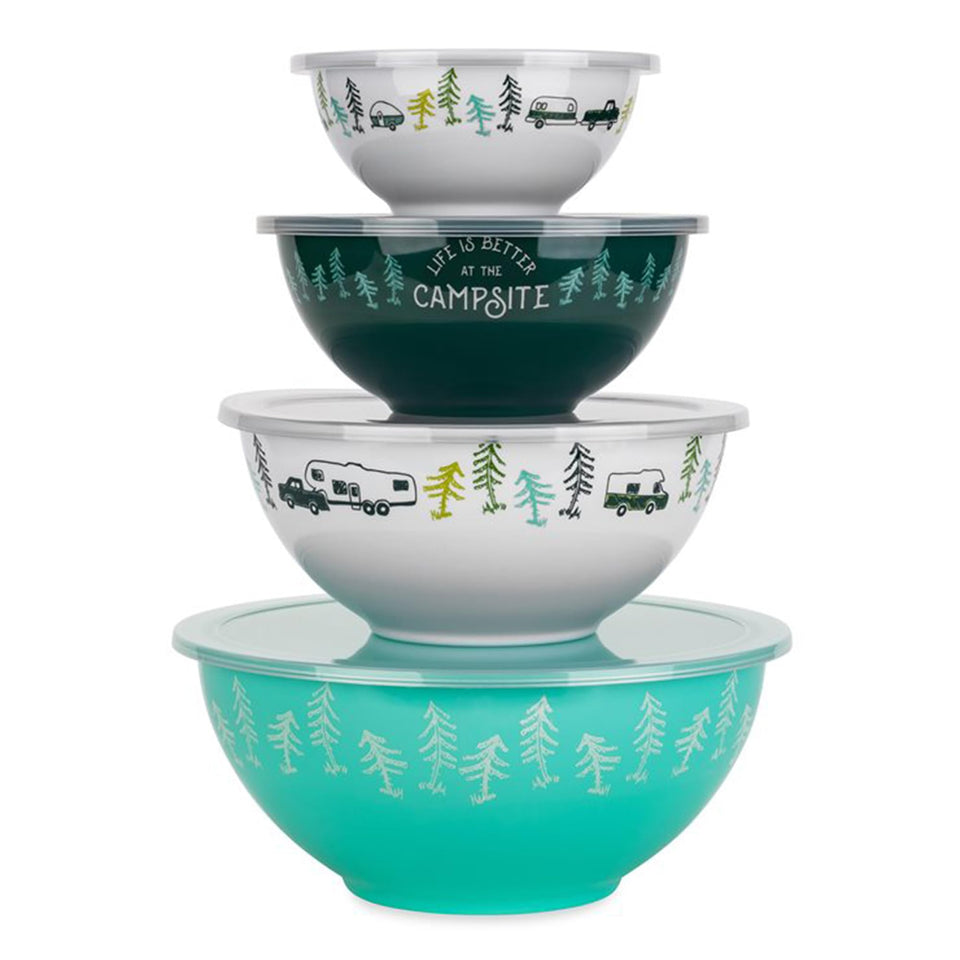 Camco Nesting Bowl Set with Lids 4 pack for compact RV storage