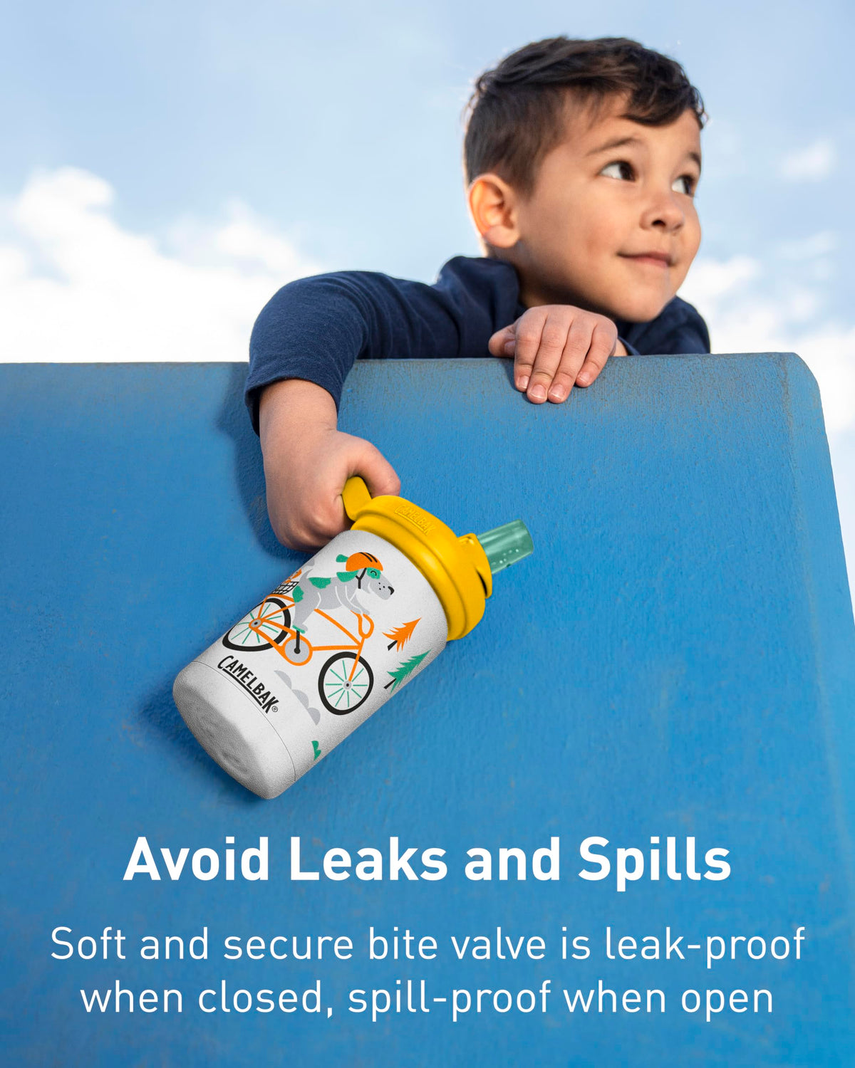 CamelBak Eddy+ Kids leak-proof lid protects bags from spills