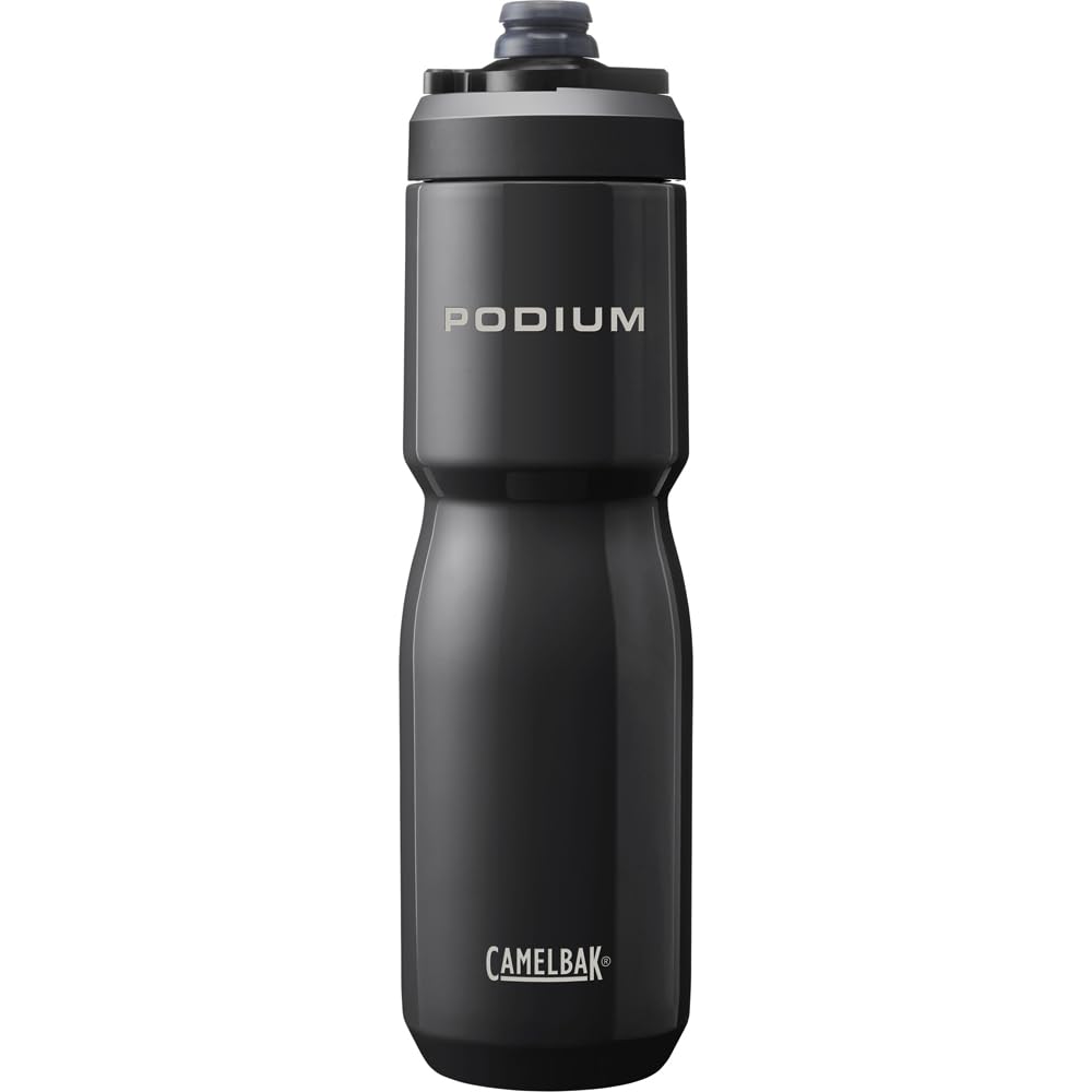 CamelBak Podium Steel bottle front view highlighting rugged stainless steel for cold hydration