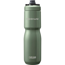 CamelBak Podium Steel Moss bottle, side view, keeps drinks secure on long rides.