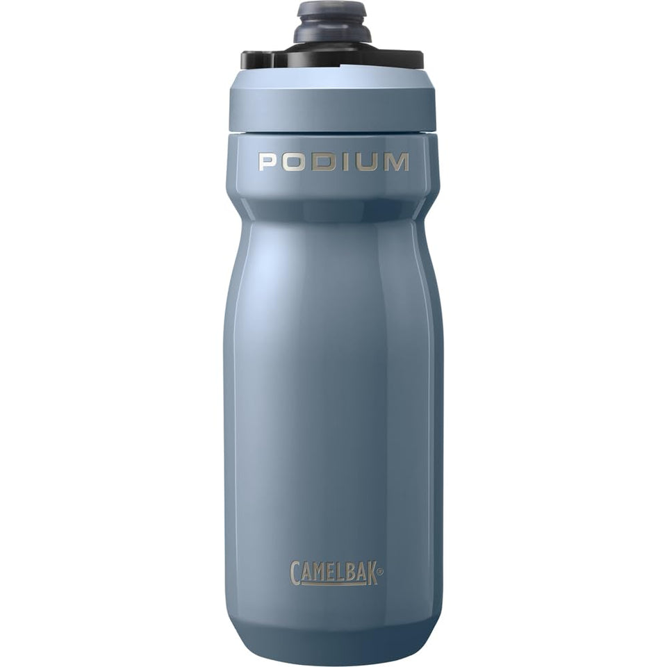 CamelBak Podium Steel bottle with cold hydration during hot climbs.