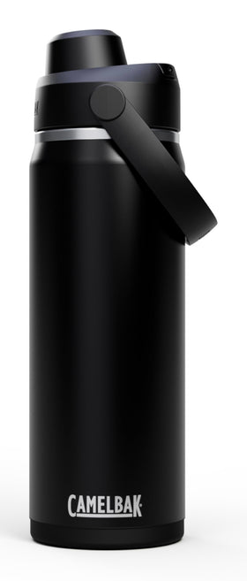 CamelBak Thrive Chug insulated bottle top view shows a sleek black 20oz design for on-the-go hydration