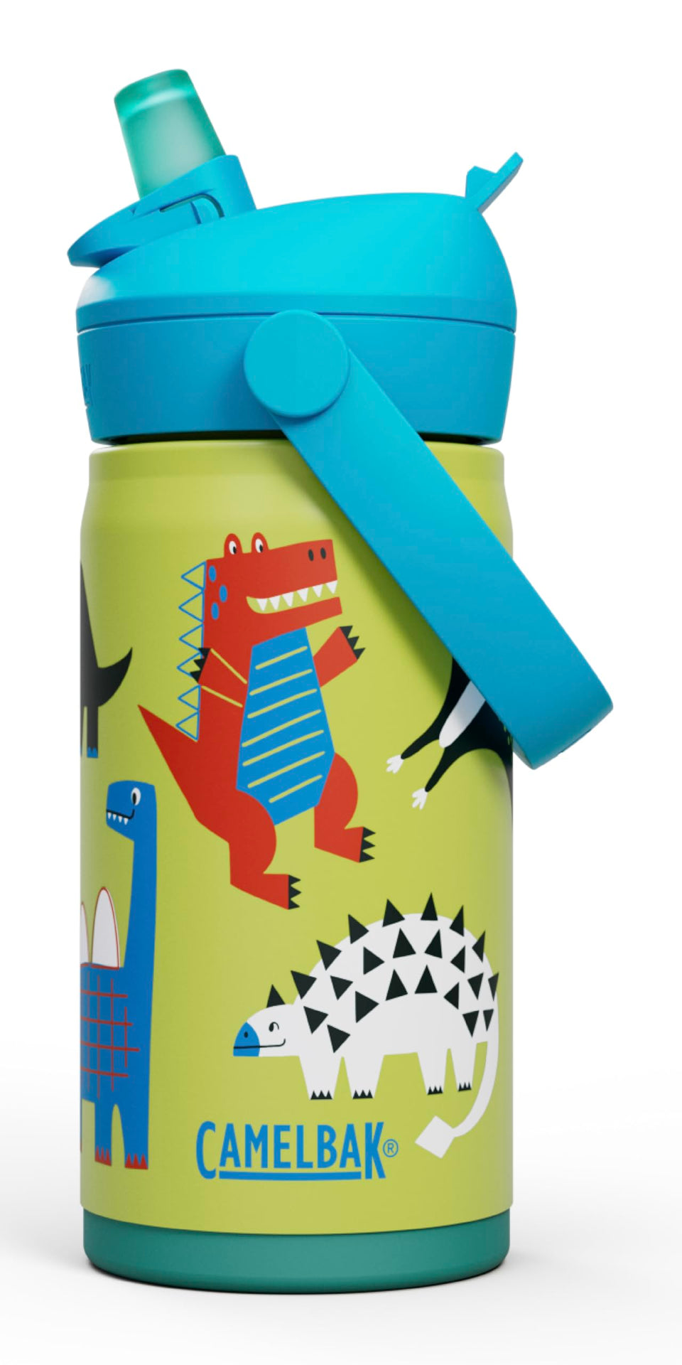 CamelBak Thrive flip straw close-up with Dino Jam design for kids
