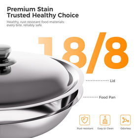 CAMMOO 18-8 stainless steel pan highlighting durable construction for catering