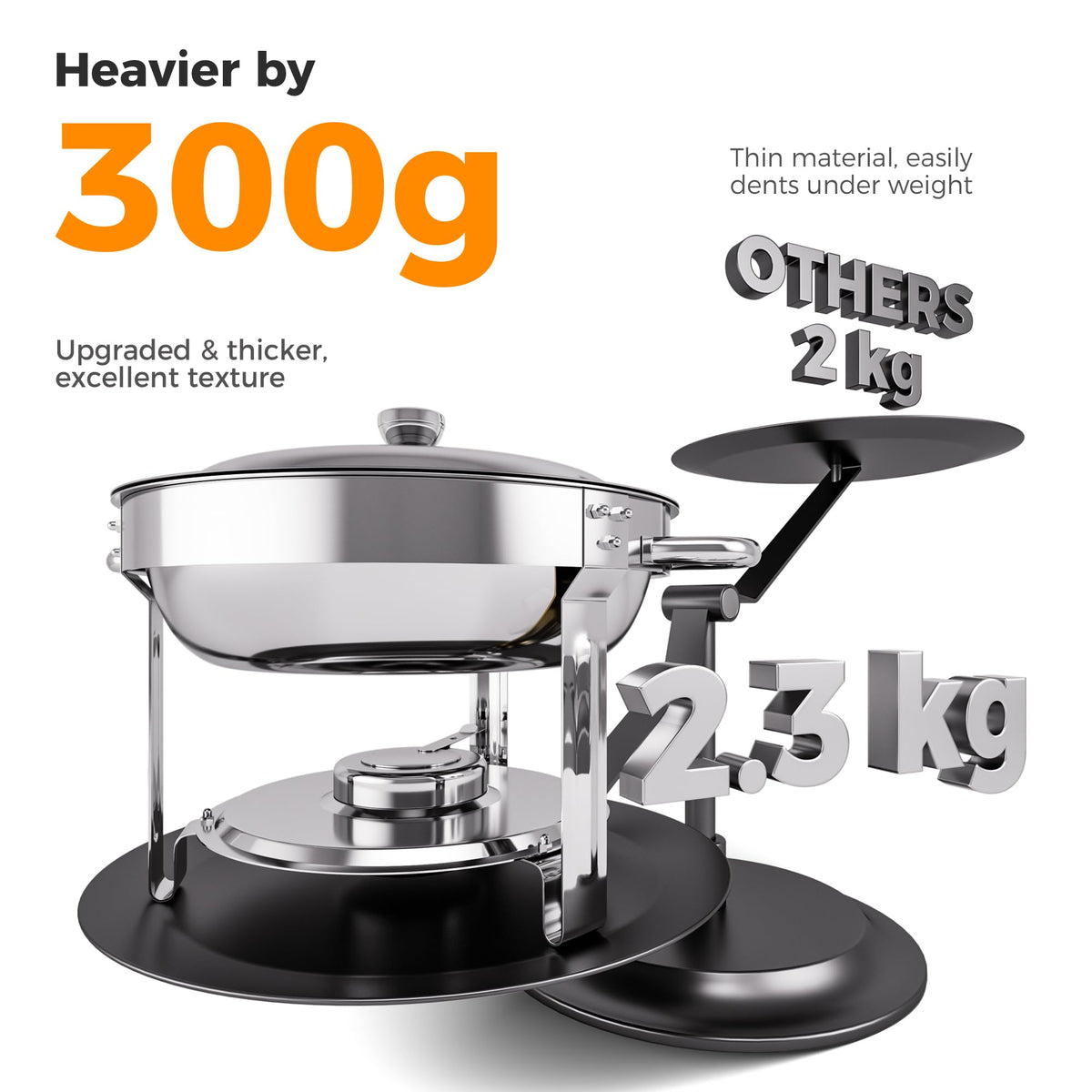 CAMMOO chafing dish assembly shown with screw design for sturdy setup
