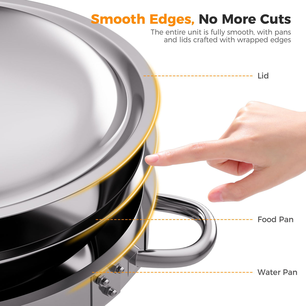 CAMMOO chafing dish color options in champagne, silver, and rose gold add elegance
