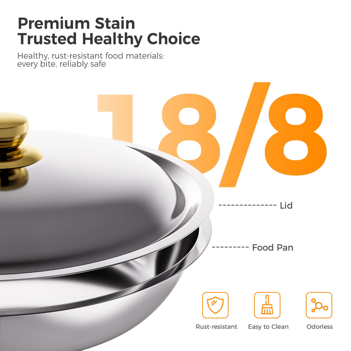 CAMMOO Gold 6QT chafing dish food pan offers durable, rust‑resistant serving.