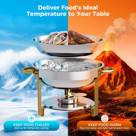 CAMMOO Gold chafing dish heavy base provides improved stability during service.