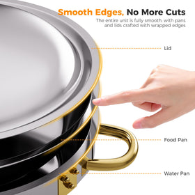 CAMMOO Gold chafing dish keeps food warm with steady heat.