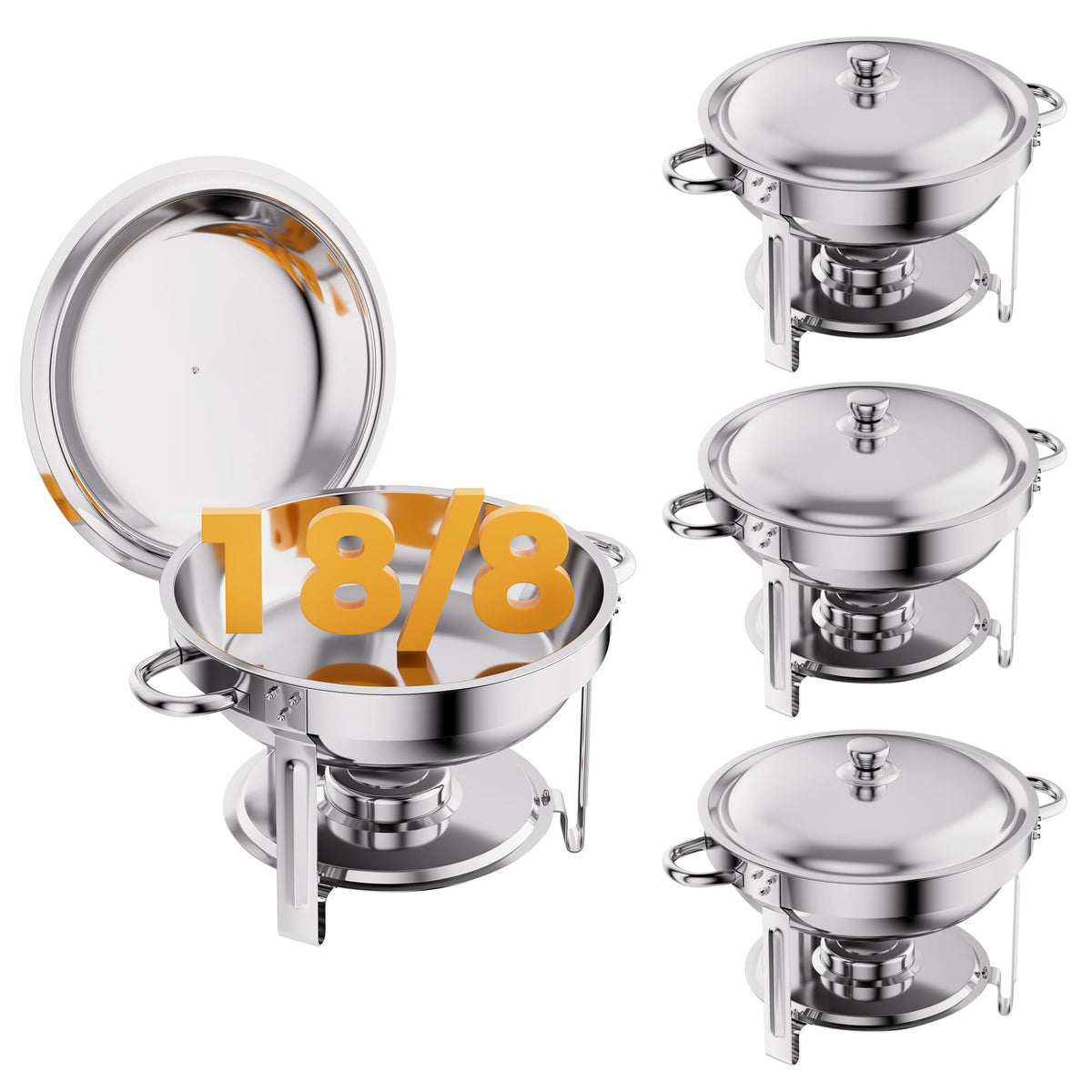CAMMOO Silver 4-Pack chafing dishes with lid closed for secure serving at events