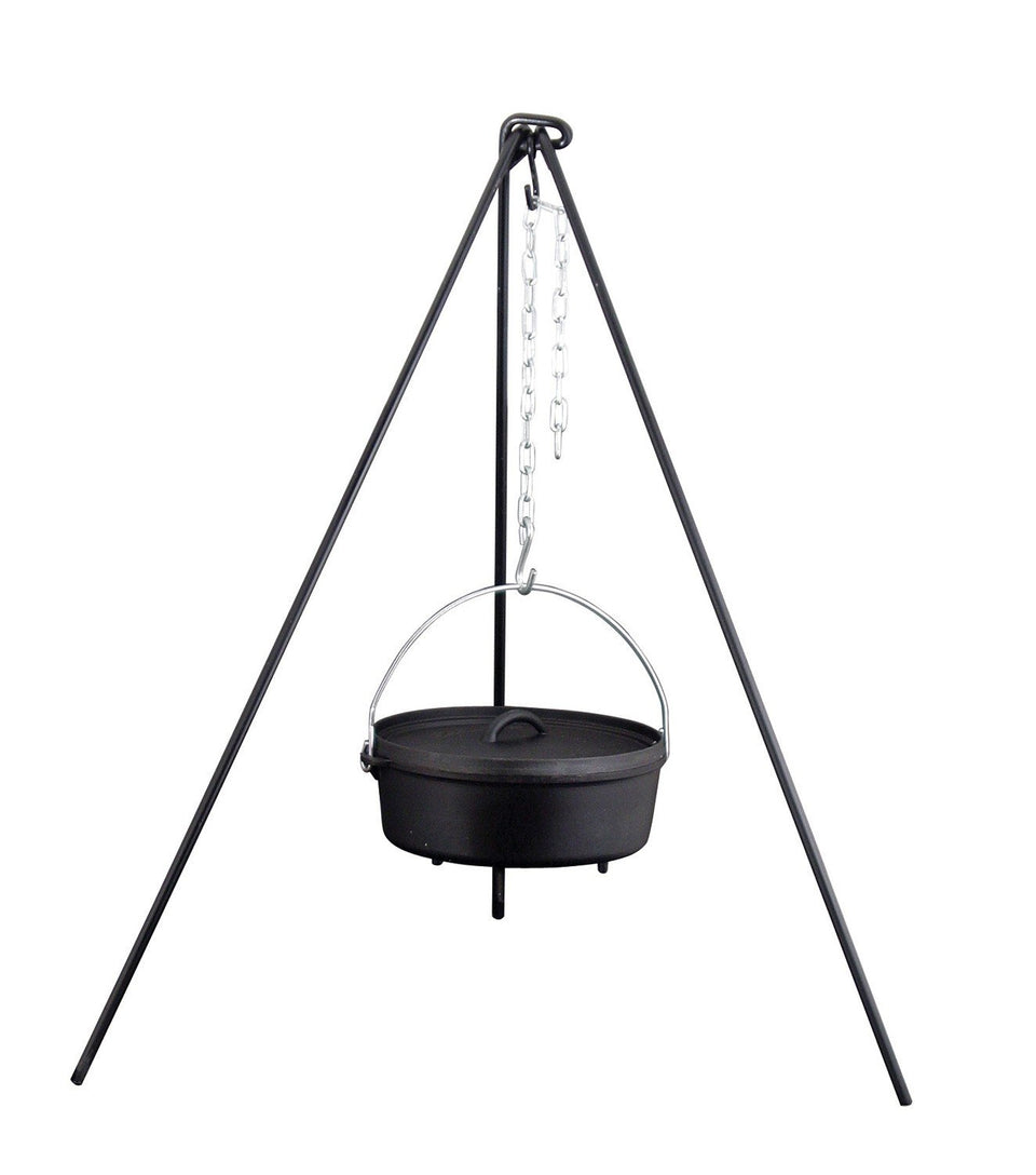 Camp Chef Dutch Oven Tripod 50-Inch over campfire supporting cookware for open-flame cooking