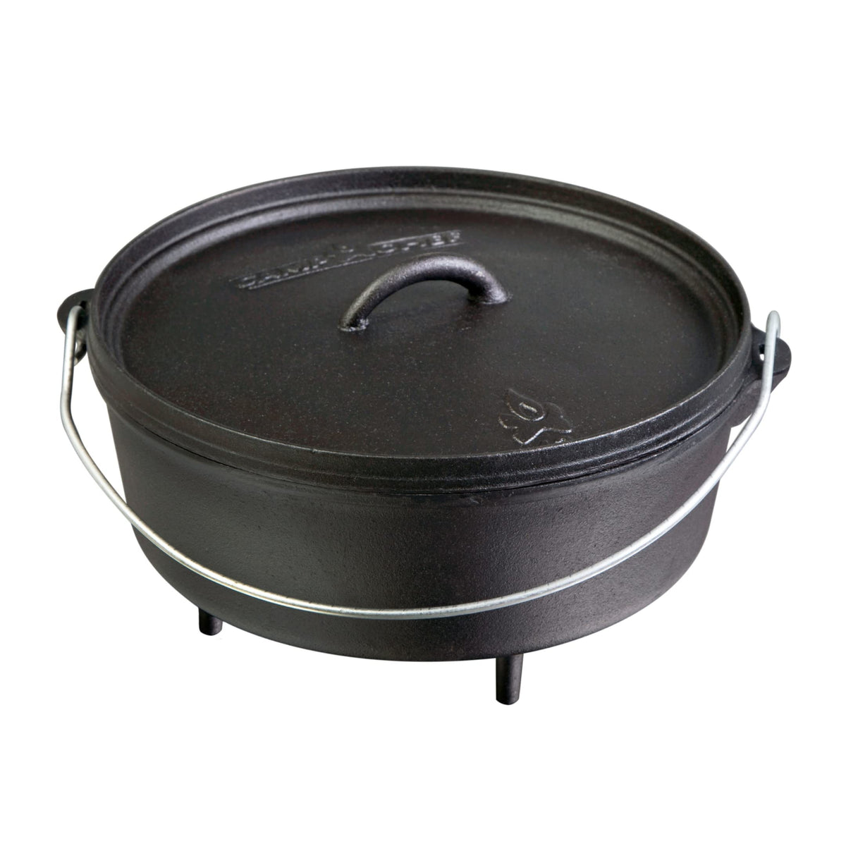 Camp Chef SDO10 Dutch Oven lid close-up showing versatile cooking setup