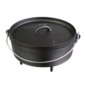 Camp Chef SDO10 Dutch Oven lid close-up showing versatile cooking setup