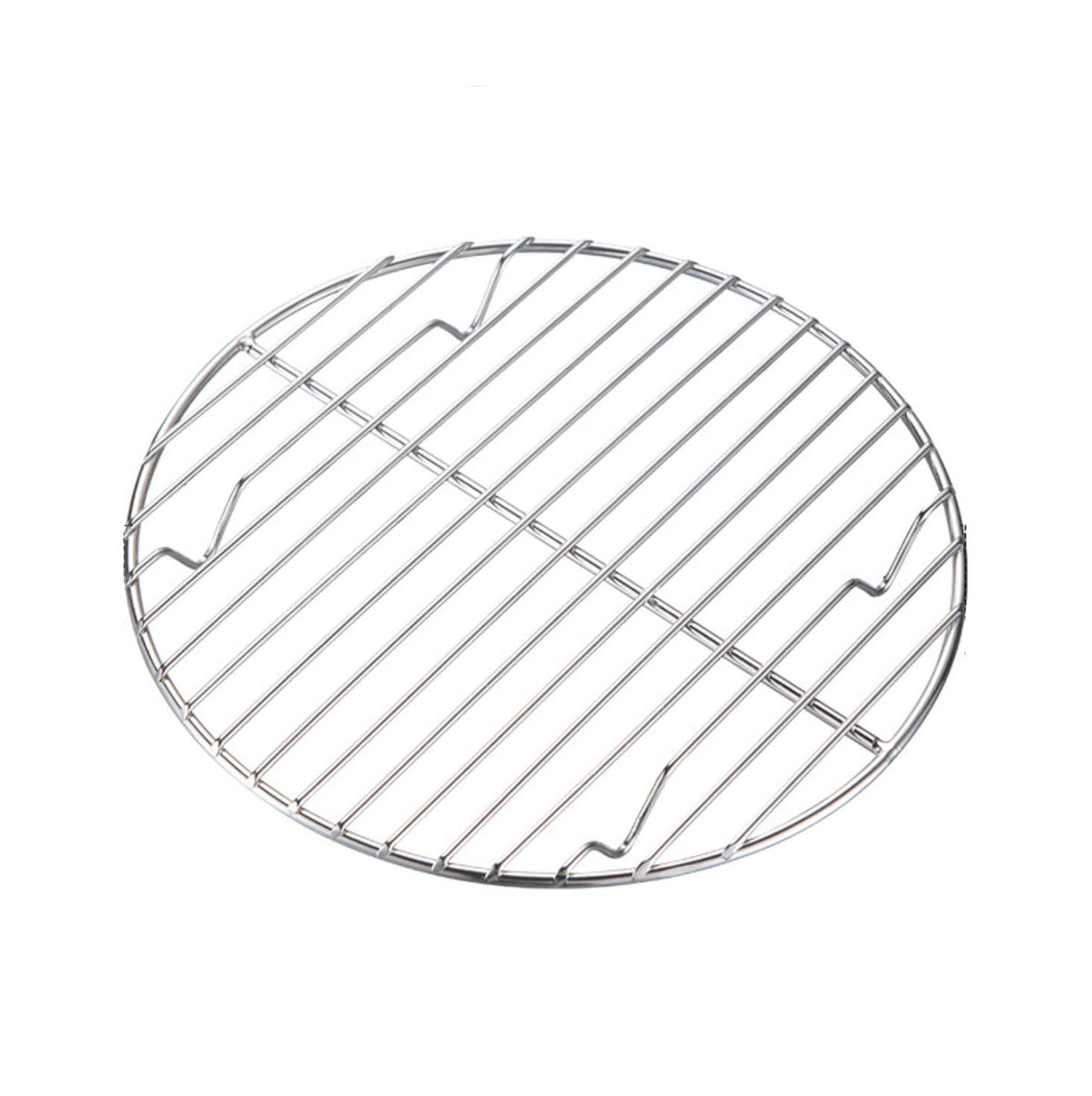 Camping Moon round rack in polished steel fits 10-inch Dutch ovens for stable cooking.